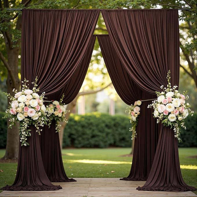 10 ft x 10 ft Wrinkle Free Brown Backdrop Curtain for Parties, Wedding Brown Photo Backdrop Drapes, Fabric 2 Panels 5x10ft for Baby Shower Photoshoot Engagement Birthday Photography Background
