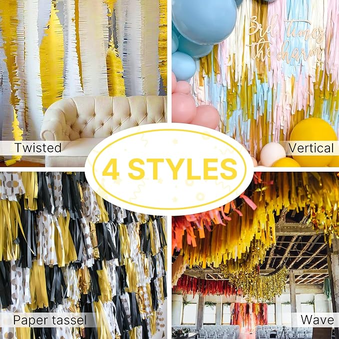 PartyWoo Gold Foil Crepe Paper Streamers 4pcs 328ft Pack of Metallic Gold Foil Crepe Paper for Wedding Birthday Baby Shower Bridal Shower Engagement New Year Eve Graduation Party Decorations
