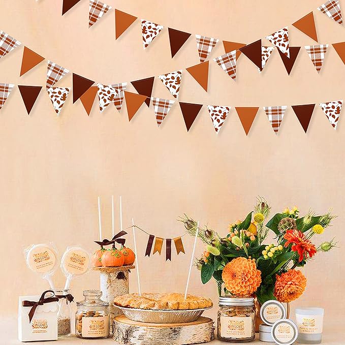 pinkblume Fall Party Decorations Maple Leaf Pennant Banner Triangle Hanging Flag Bunting for Autumn Thanksgiving Birthday Wedding Bridal Baby Shower Engagement Bachelorette Harvest Party Supplies