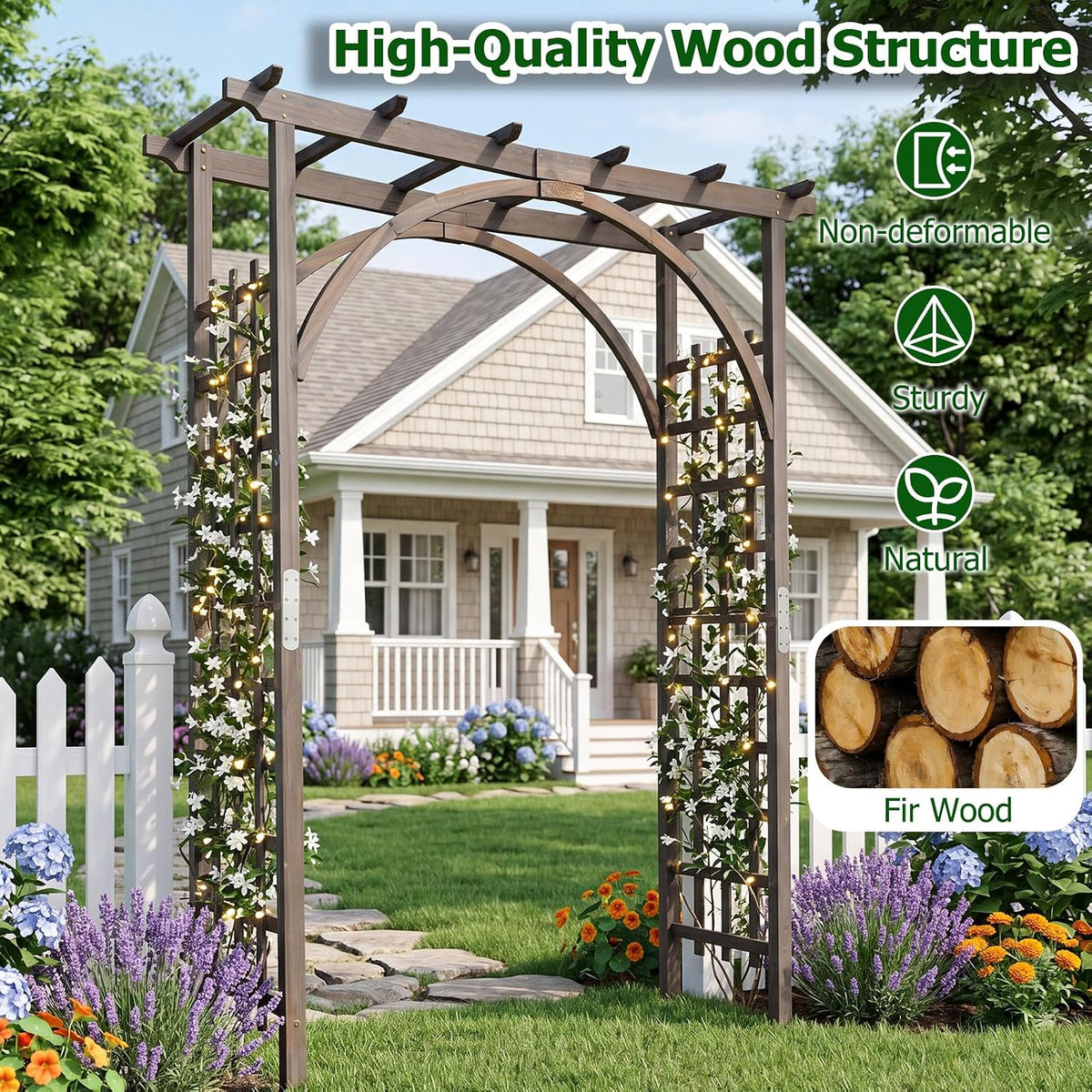 Giantex 85" Wooden Garden Arch Trellis, Wood Flat Top Garden Arbor