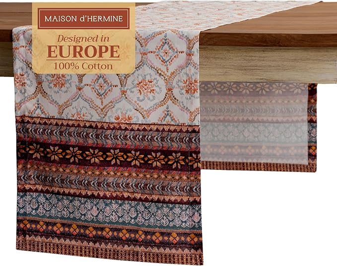 Maison d' Hermine Table Runner 100% Cotton Single Layer Table Runners 72 inches Long for Thanksgiving Christmas Decorations Home Kitchen Dining Party Wedding (Fair Isle, 14.5" x 72")