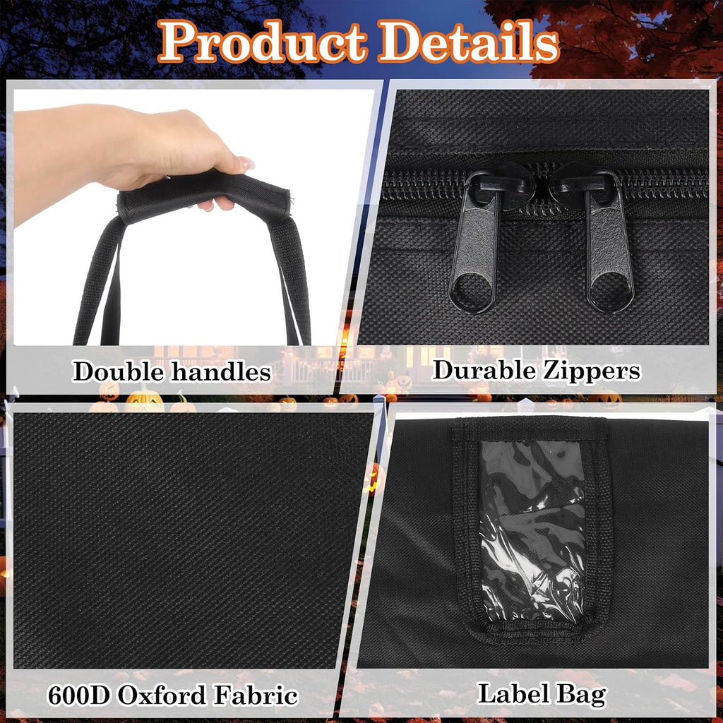 Klmnop 12ft Skeleton Storage Bag, Heavy Duty 600D Oxford Large Halloween Christmas Storage Bag with Zipper, Padded Handles & Label Pocket for 12 Foot Skeleton, Artificial Trees Holiday Decor(Black)