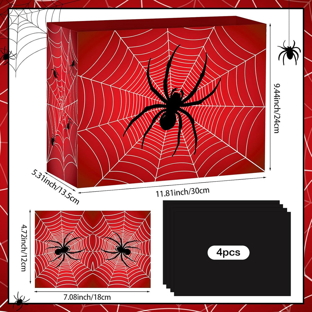 Hooqict Spider Birthday Gift Bag with Handles, Wrapping Paper, Greeting Card for Boys Kids Men Goodie Treat Party Gift Box Black Red Spider Web Birthday Decorations Halloween Bag