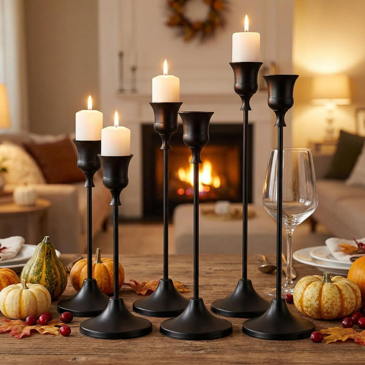 4 Sets(12 Pcs) Black Tapered Candle Holder,Candlestick Tall Metal Candlestick...