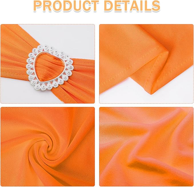 Howhic Pack of 60 Spandex Chair Sashes Bows Stretch Chair Cover Band with Buckle Slider Universal Elastic Chair Ties for Wedding Banquet Party Event Decoration (Orange)