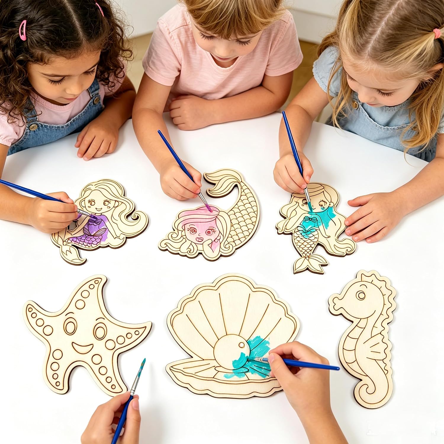 12PCS Mermaid Party Favors- DIY Mermaid Wood Painting Kits with Art Supplies – Fun Thank You Gifts, Birthday party& Goodie Bag Stuffers