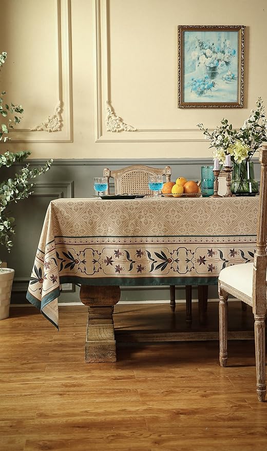 patdrea Designer French Rectangular Tablecloth,Beige Anti-Wrinkle Durable Floral Farmhouse Table Cloth,Decor Tables Covers for Kitchen Dining,Tea Party,Christmas,Thanksgiving,55"x87"-Fram