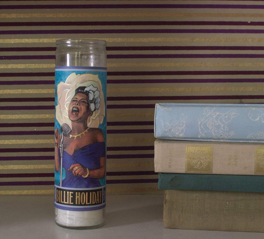 Billie Holiday Secular Saint Candle - 8.5 Inch Tall Glass Prayer Votive - Made in The USA