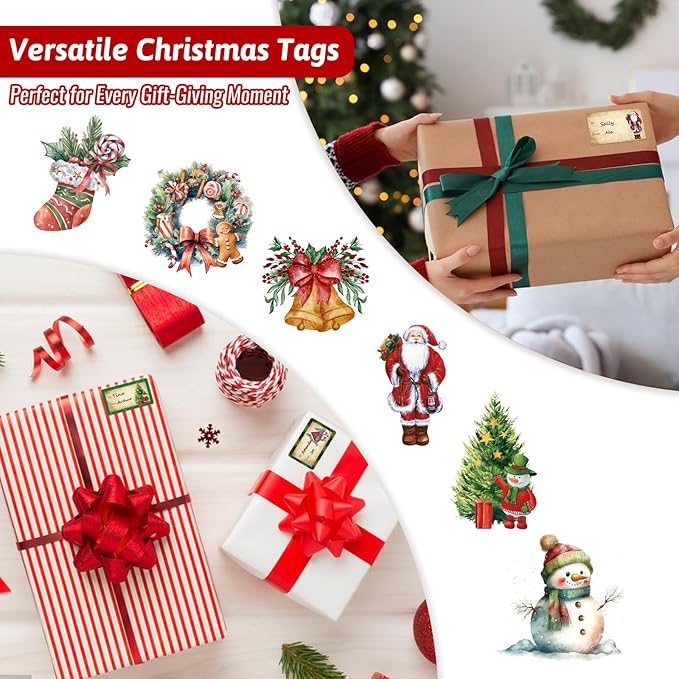 500 PCS Christmas Gift Tags Christmas Santa Claus Stickers Self Adhesive Vintage Christmas Tag Christmas Festival Holiday Decor