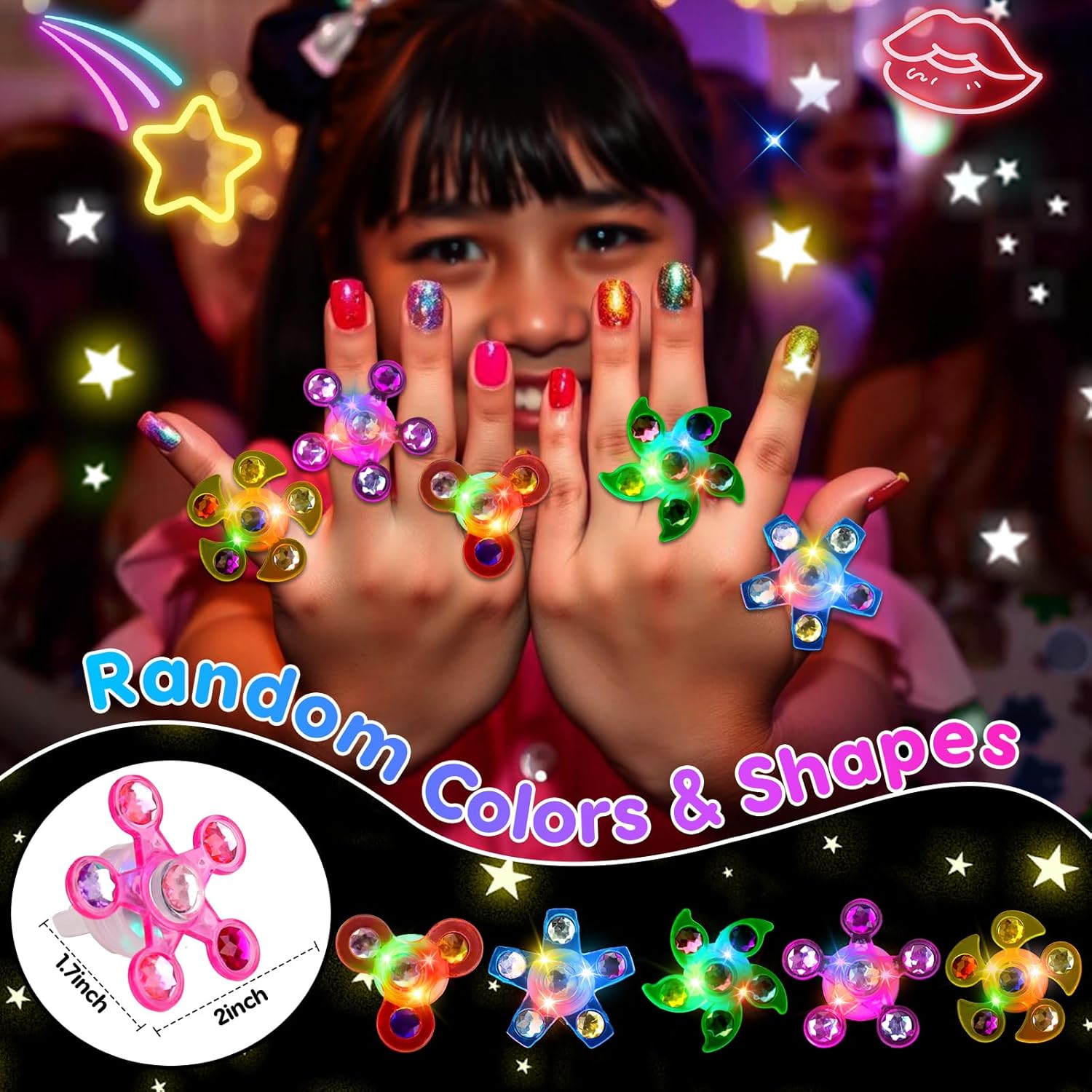 24PCS Light Up Fidget Spinner Rings Glow Party Favors Bulk for Kids 4-8 8-12 Birthday Goodie Treat Bags Stuffers Pinata Fillers Carnival Prizes Classroom Treasure Box Toys Back to School Student Gifts
