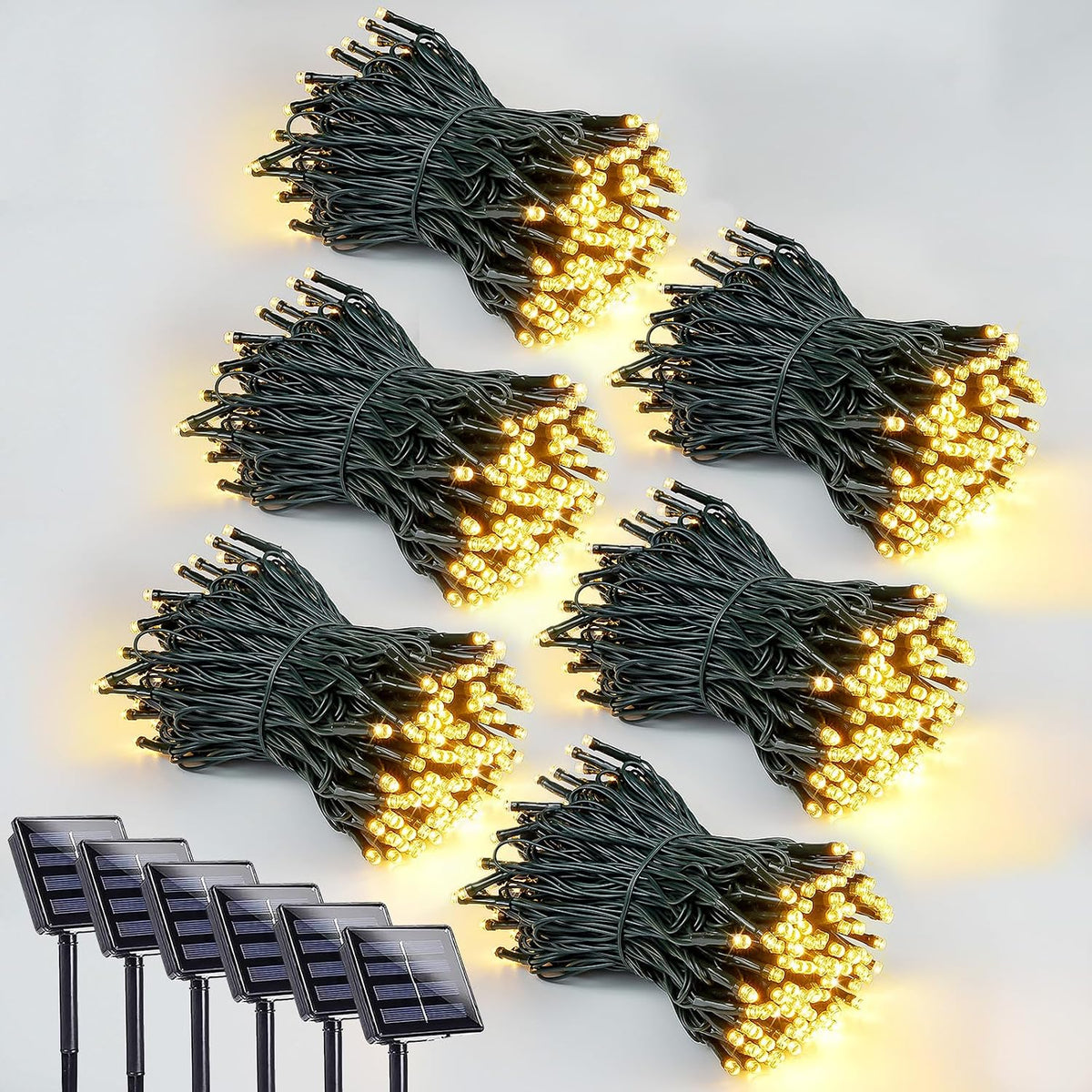 solar string lights outdoor 6 pack 600 led, main product view