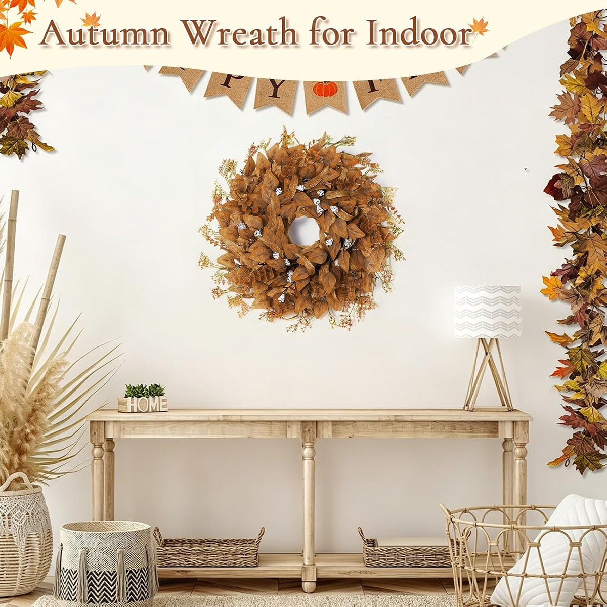 26 Inch Fall Wreath for Front Door, Artificial Eucalyptus Porch Decor (26in)