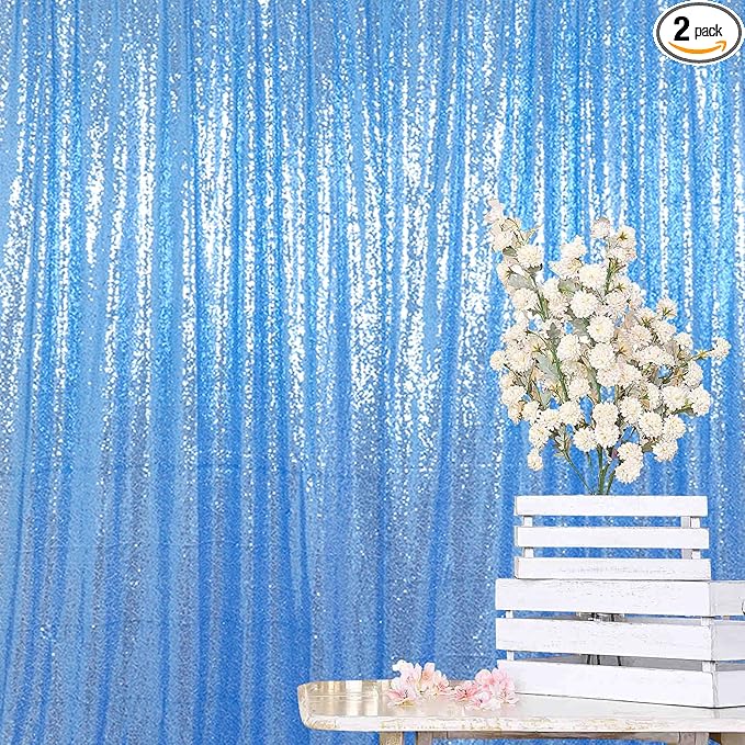 ShinyBeauty Baby Blue Sequin Backdrop Curtain | 2 Panels 5FTx10FT Glitter Wedding & Photography Background | Light Blue Shimmer Curtains for Elegant Events