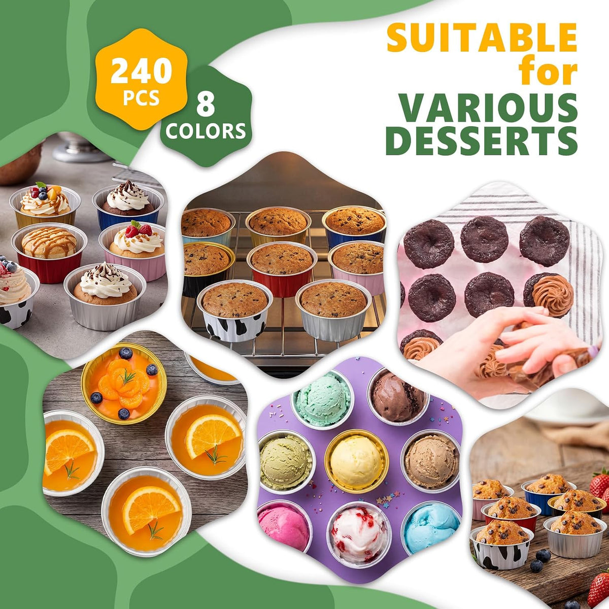 Eaasty 240 Pcs Aluminum Foil Baking Cup with Lid Cake Pan, Multicolor