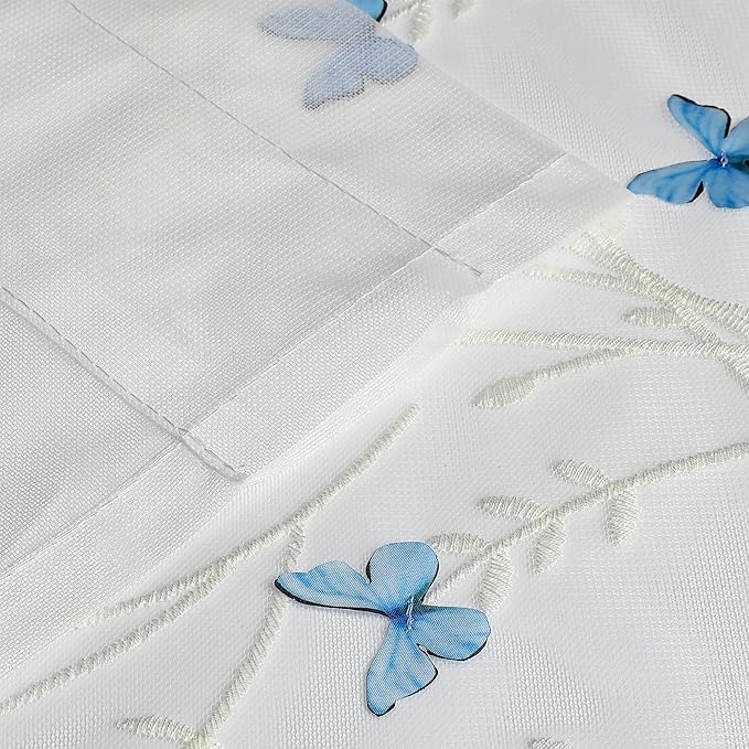 VISIONTEX White Sheer Voile Curtains, Decorative White Embossed Butterflies Rod Pocket Window Drapes for Home Kitchen, Living Room and Bedroom 54 x 84 Inch, Set of 2 Curtain Panels