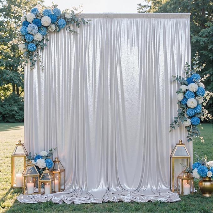 20x10FT Silver Sequin Backdrop - 4 Panels 5x10FT Wrinkle-Free Glitter Drapes for Weddings, Parties & Events