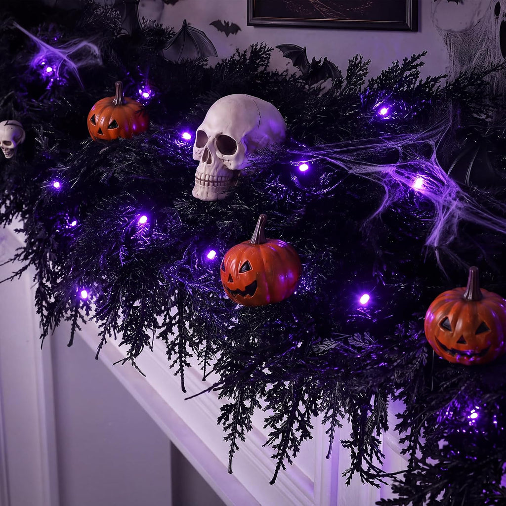 fovths 12 ft pre‑lit black halloween garland, artificial, main product view