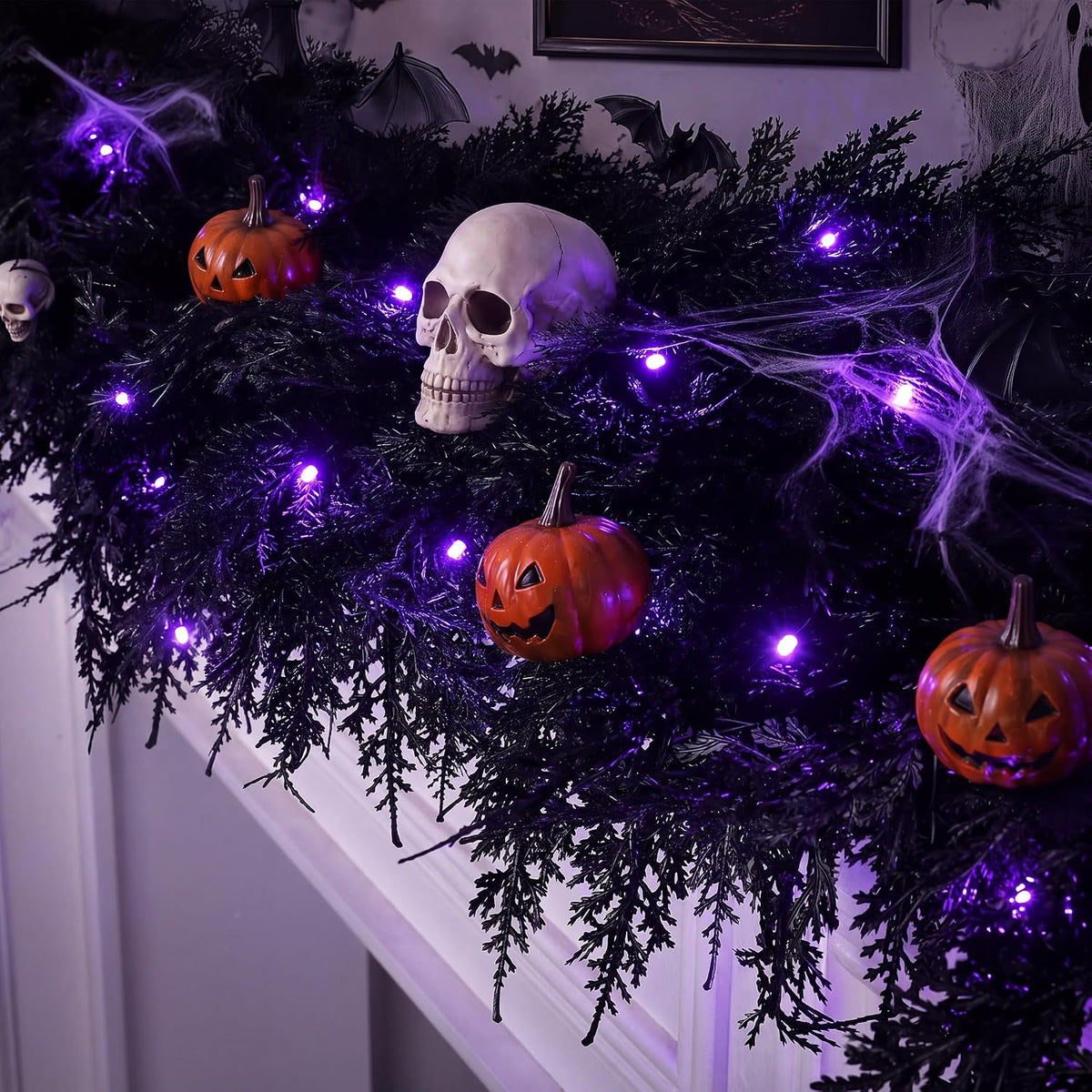 fovths 12 ft pre‑lit black halloween garland, artificial, main product view