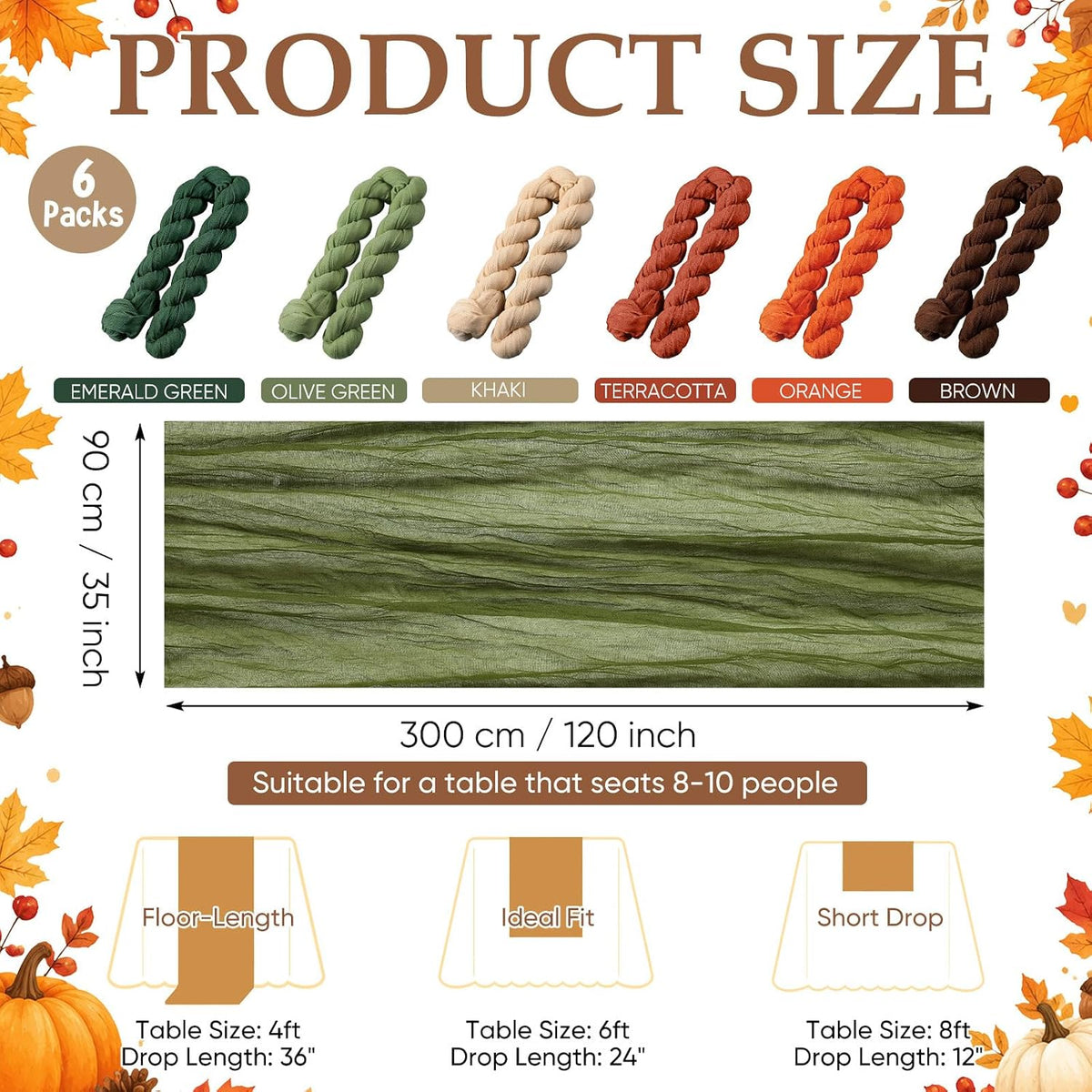 6 Pcs Fall Thanksgiving Cheesecloth Table Runners 118" Boho Gauze