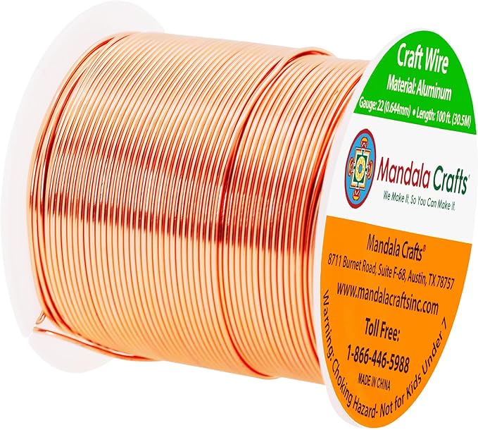 Mandala Crafts 22 Gauge Anodized Aluminum Craft Wire for Jewelry Making - 100 FT Colored Flexible Copper Tone Wire - Bendable for Bonsai Armature Crafting Sculpting