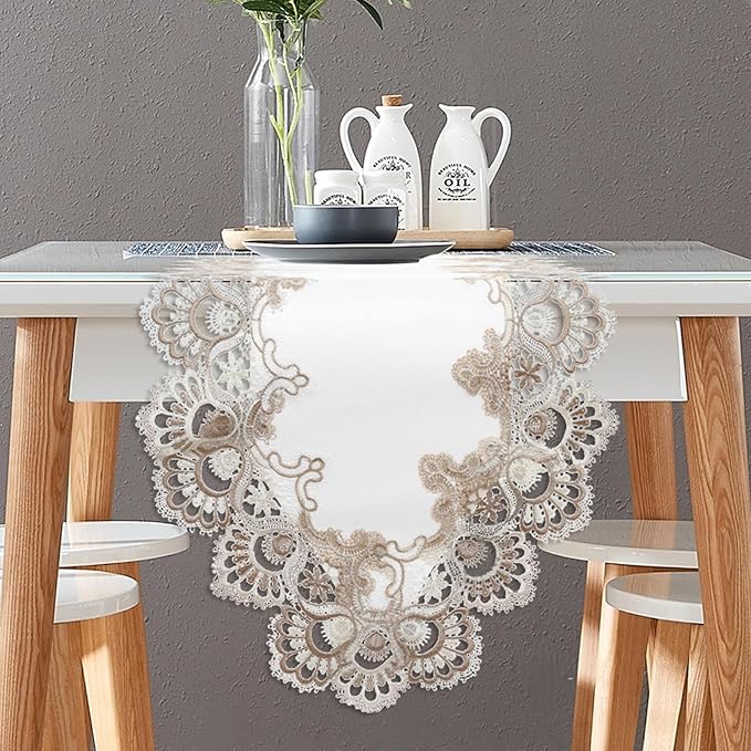 Vintage Lace Dining Table Runner, 72 Inches Macrame Coffee Table Runners for Kitchen Home Christmas Party Decorations (16x72 inch,Off White)