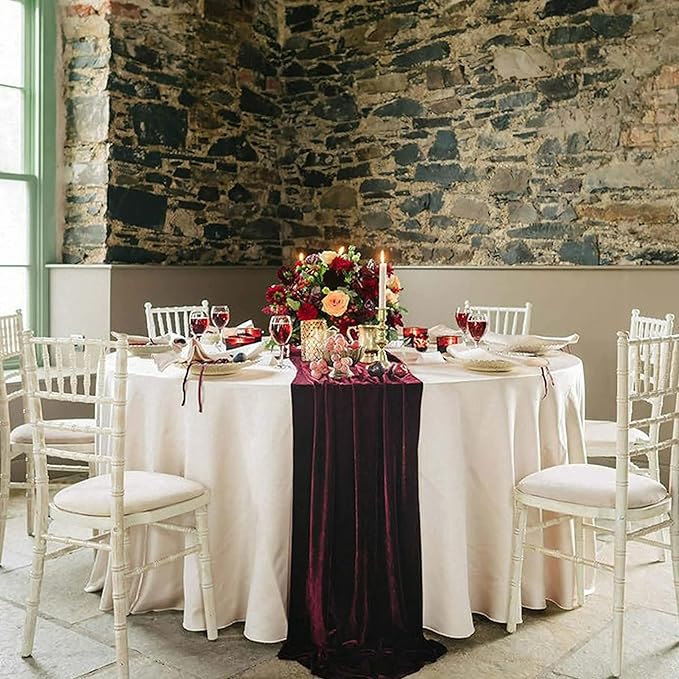 Velvet Table Runner, 5 Pack Luxurious Wedding Reception Decorations Soft Velvet Fabric Table Linen Overlay for Party (20 x 120 inch, Burgundy)