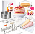 Cake Accessory Set with Premium Piping Nozzles & Piping Bag, Rotating Cake Plate, Cake Cutter and Versatile Baking Accessories (With Cake Ring)