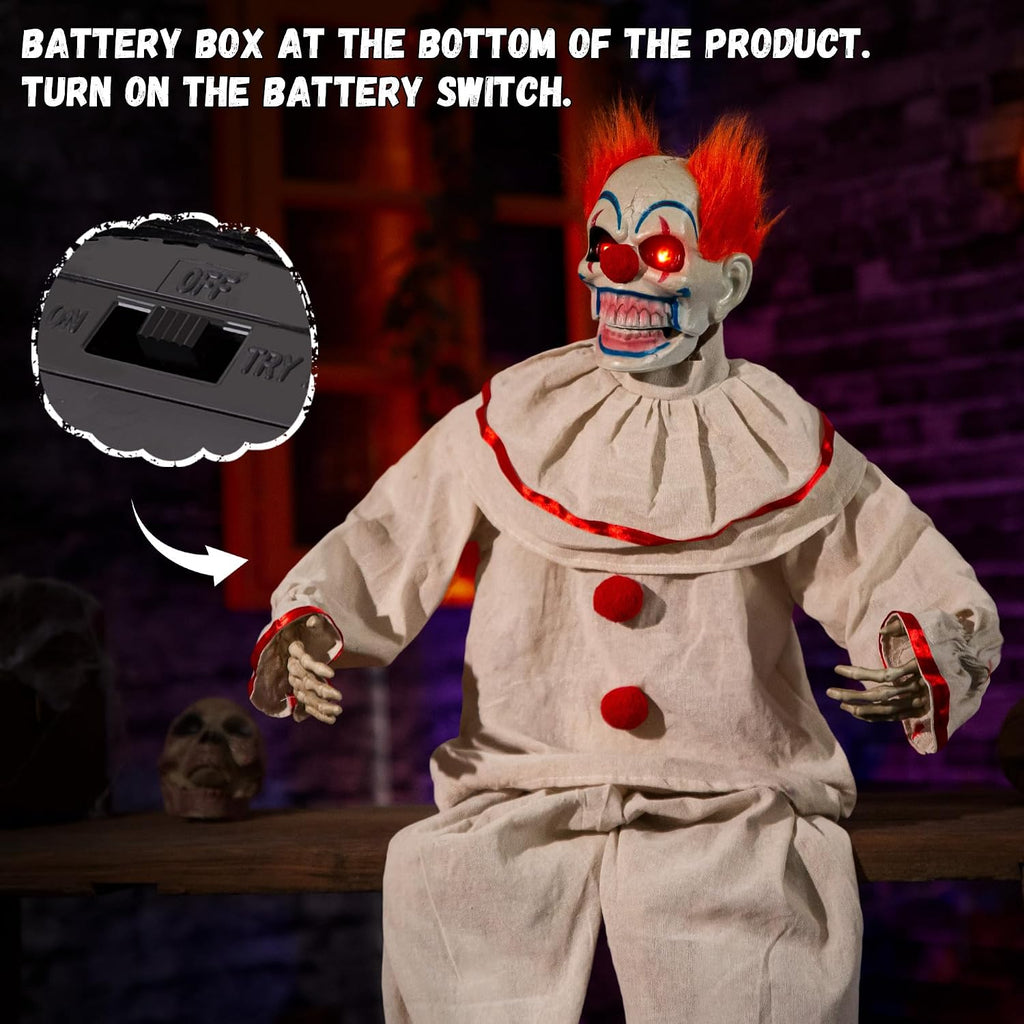 halloween animatronic sitting clown, halloween animated decorations with, package contents