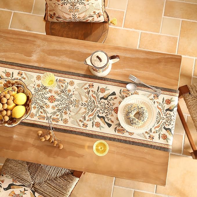 Decorative Linen Small Table Runner 63 Inches Long,Floral Rustic Runner for Table Decor Tabletop Cheesecloth Table Runners for Kitchen,Dining,Party,Home,Christmas,12"*63"