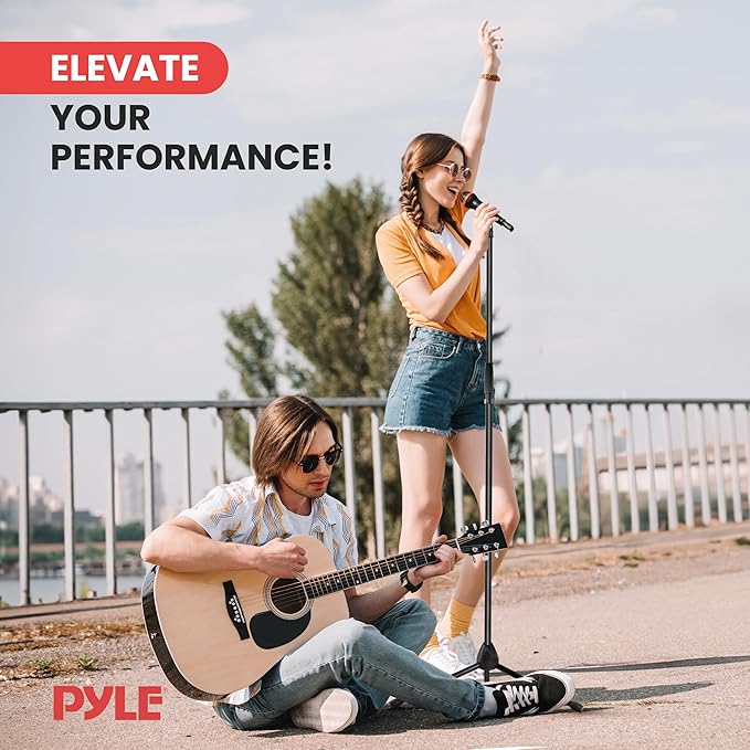 Pyle Tripod Microphone Stand, Height Adjustable from 39.37" to 66.14'', Mic Stand for Floor, Sturdy and Durable Build, Non-Slip Rubber Feet, With 5/8" Screw Adapter, Cable Clip, Compact Folding Design