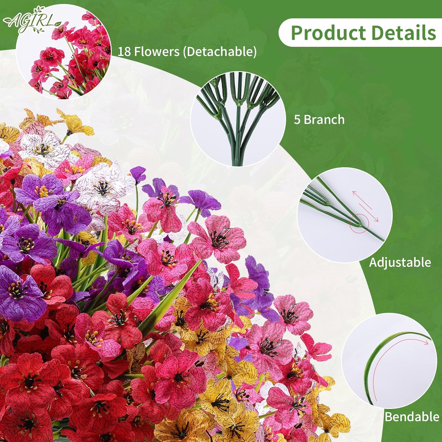 AGIRL 24 Bundles Artificial Flowers for Outdoor,Fake Flowers No Fade Plastic Faux Plants for Decoration Hanging Planters Outdoor&Indoor Garden Patio Porch Window Party Farmhouse