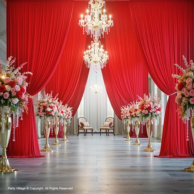 PartyVillage 20ft×15ft Red Backdrop Curtain for Wedding Parties, 4 Panels Wrinkle Free 15 FT Long Polyester Photo Backdrop Drapes Back Drop Cloth for Birthday Photography Background