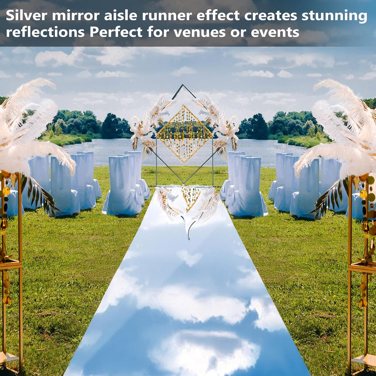 Tinideya 3.3 x 98.4 ft Mirror Rug Aisle Runner for Wedding Ceremony, Silver