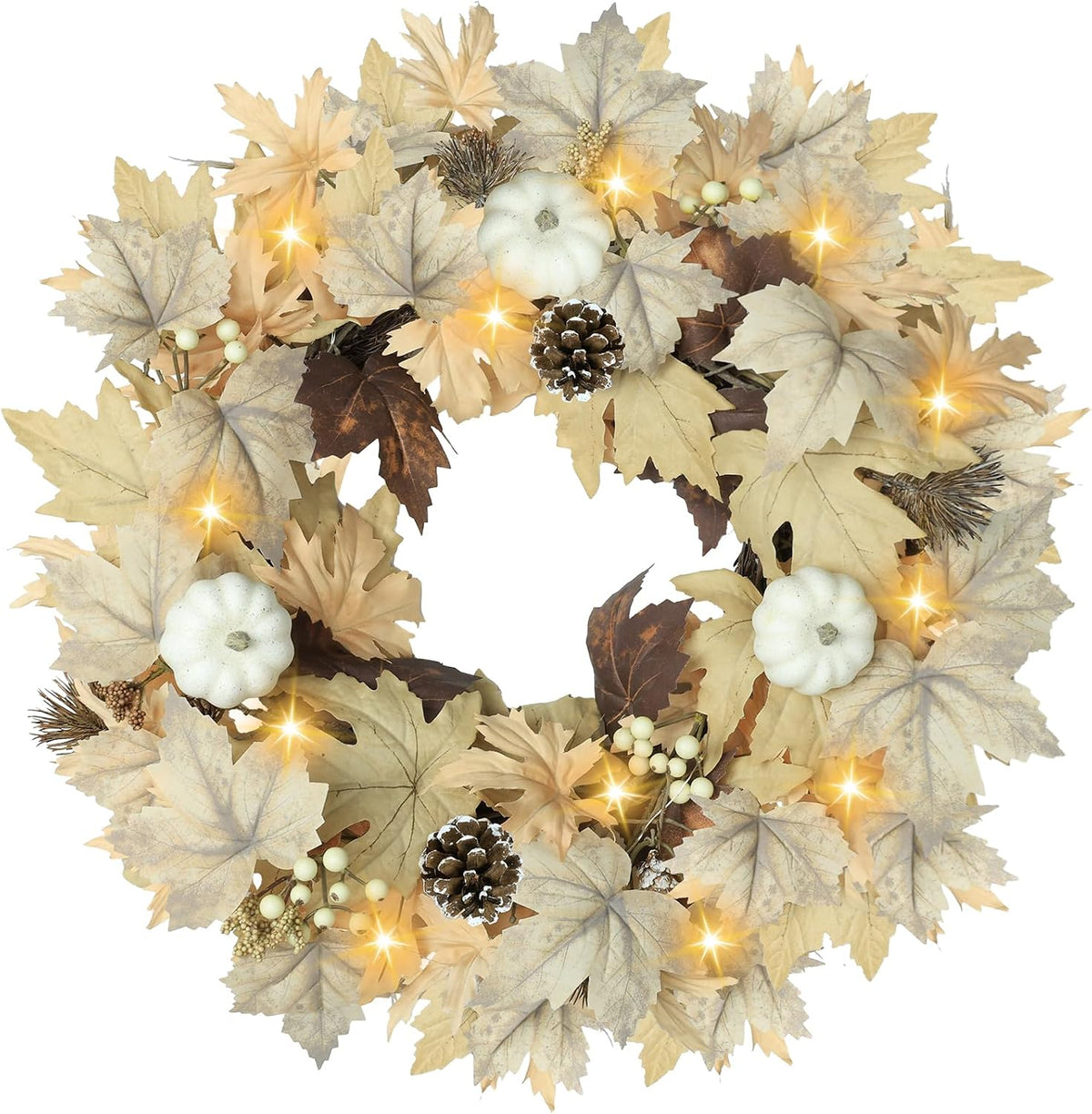 Realistic Fall Wreath with Lights, 22" Fall Wreaths for Front Door with ...