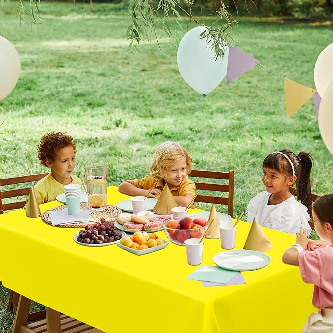 QZYL 12 PCS Yellow Rectangle Tablecloth, Disposable Plastic Picnic Table Cover, 54 X 108 in Lightweight Table Cloth Rectangle for Birthday Parties Weddings Picnics and Outdoor Gatherings
