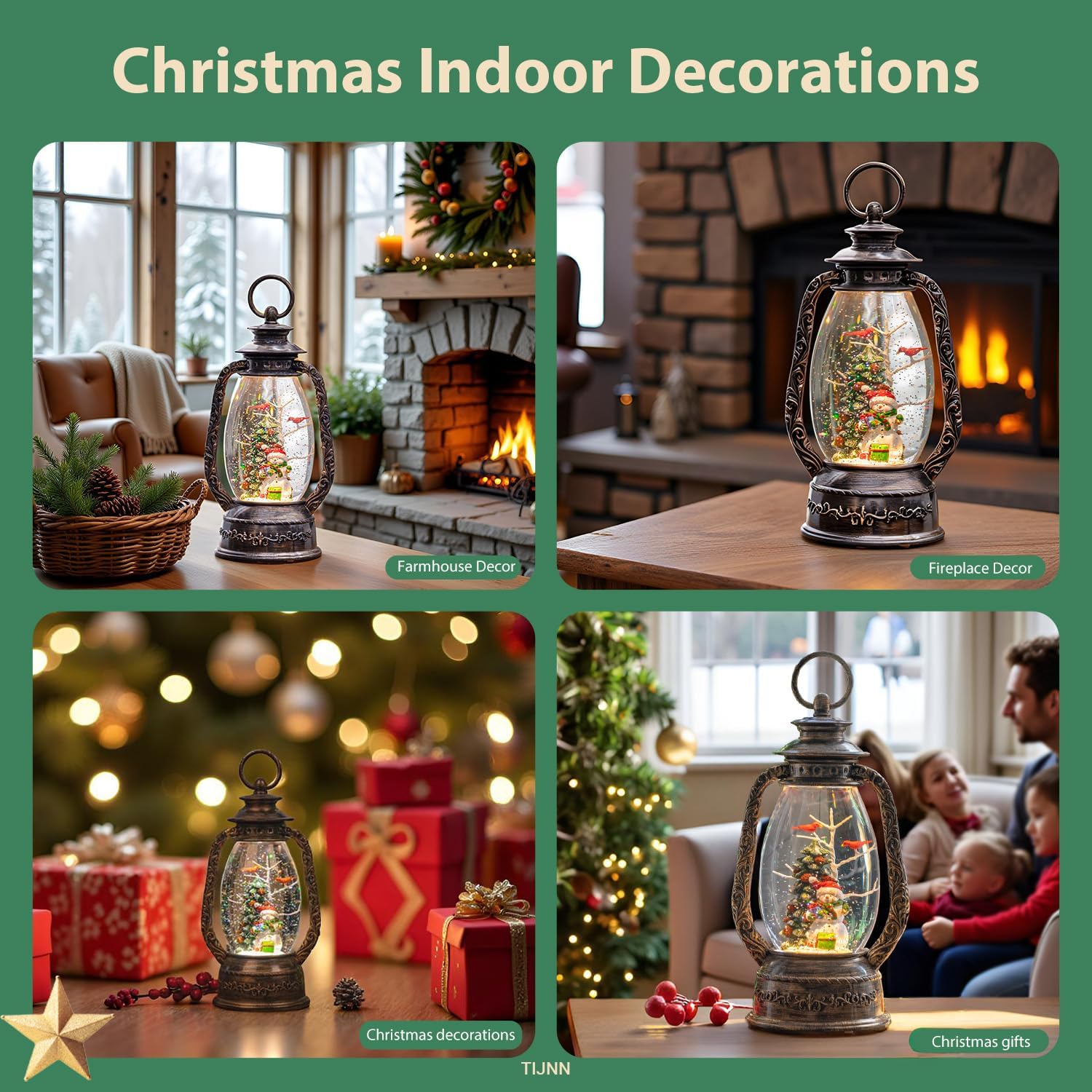 12" Christmas Snow Globe Lantern, Musical Snowman Snow Globes, Indoor Home Christmas Decor, Battery or USB Powered, with 6-Hour Timer, Christmas Decorations