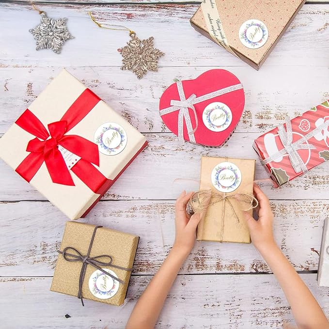 Custom Stickers for Weddings, Birthdays & Businesses - Personalized Labels with Your Logo - Waterproof, Fade and Heat Resistant - Pack of 100-1000 (Wreath C, 3 Inch)
