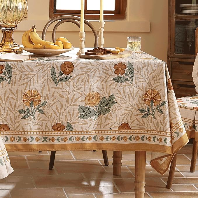 patdrea Designer French Vintage Long Rectangular Tablecloth,Yellow Floral Pattern Anti-Wrinkle Table Cloth,Dacorative Cover for Kitchen Dining Parties,Christmas,Thanksgiving,63"x102"-Cornflowers