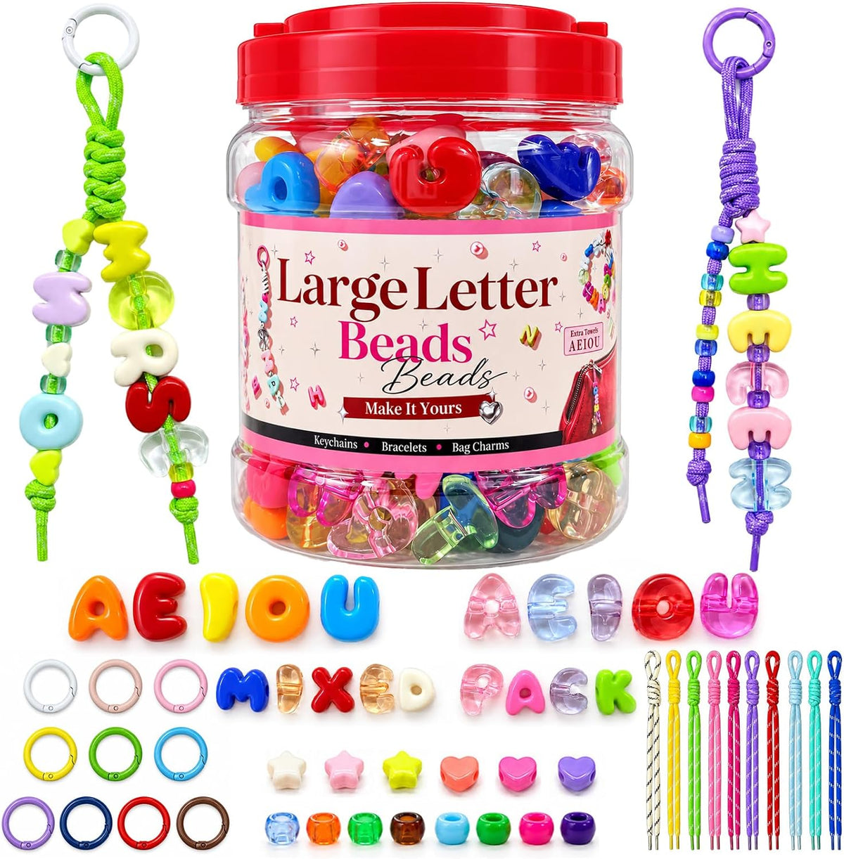 kasmena 410pcs chunky large letter beads diy keychain, main product view