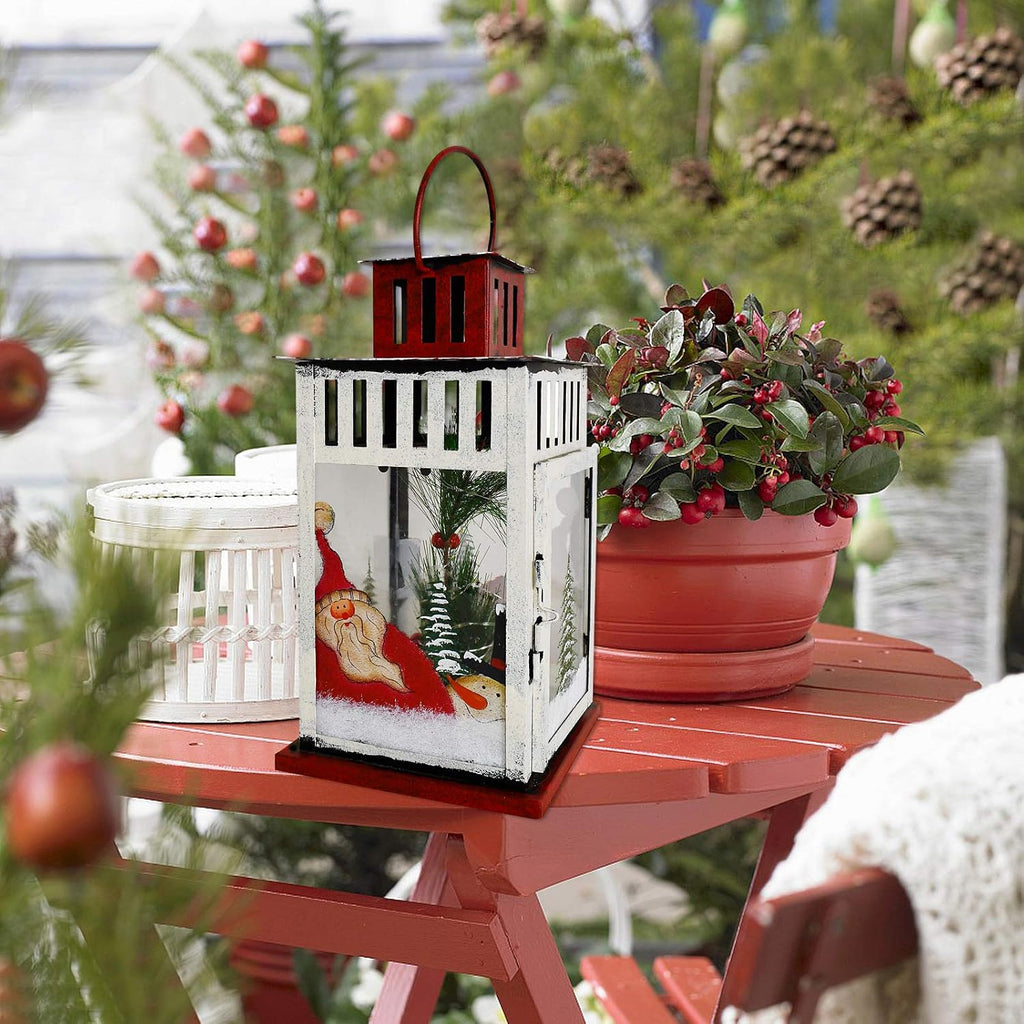 E-view Metal Christmas Lanterns with Led Lights - Snowman Decorative Hanging Lantern Indoor Outdoor Mini Xmas Home Decoration Iron Tabletop Centerpieces, Battery Operated (Not Included) (Santa B)