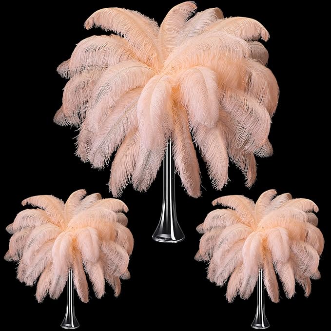 Maitys 90 Pcs Large Natural Ostrich Feathers Bulk 14-16 Inch (35-40cm) 12-14 Inch (30-35cm) 10-12 Inch (25-30cm) Ostrich Feathers Plumes for Centerpieces Wedding(Champagne)