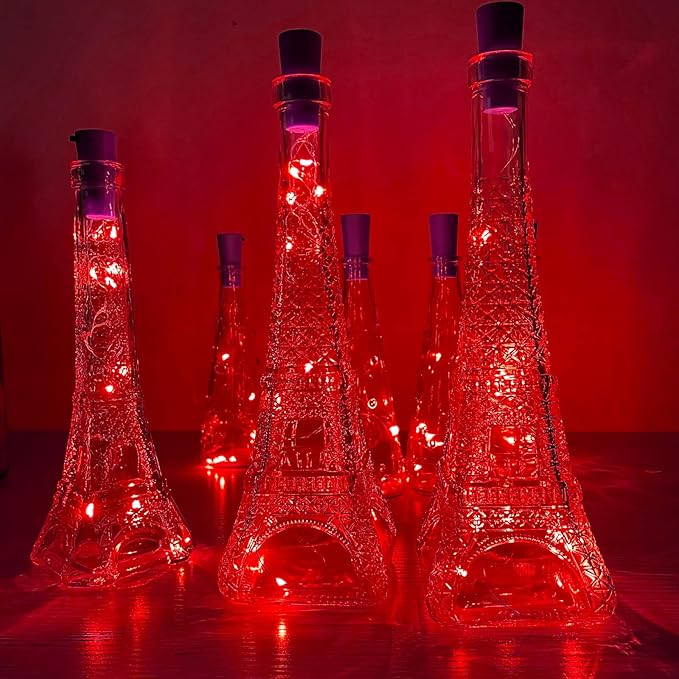 Wine Bottle Cork Lights 15Pack 10 LED 40 Inches Battery Operated Silver Wire Liquor Bottle Fairy Mini String Lights for Party Christmas Halloween Wedding Decoration (Red)