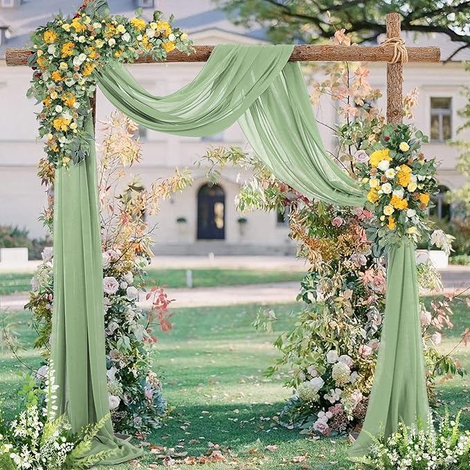 Sage Arch Drapes for Wedding Arch Draping Fabric Sheer Backdrop Curtain for Ceremony Bridal Party Decor 19Ft Length x 28" Width 6 Panels
