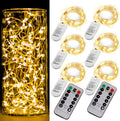 6 Pack Fairy Lights Battery Operated with Timer 2PCS Remote - 6.5ft 20LED Warm White Twinkle Lights Waterproof Silver Wire Fireflies Lights DIY Mason Jar Wedding Party Christmas Centerpiece Table Deco