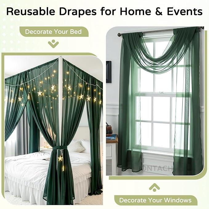 Wedding Arch Draping Fabric 29" x 19Ft Sheer Drapes for Backdrop Wedding Ceremony Reception Ceiling Decor Curtain Baby Bridal Shower Decoration (Hunter Green, 1 Panel)