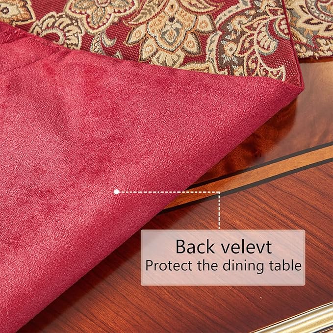 Luxury Vintage Table Runner 48 inches Long Embroidery Jacquard Fabric with Multi-Tassels Table Runners for Dining Room Dresser Wedding Christmas Thanksgiving Party Decorations (Red, 12X48inch)