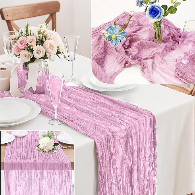 10-Pack Pink Cheesecloth Table Runners – 10FT (35x120 Inch) Boho Rustic Gauze Fabric Cheese Cloth Table Runner for Weddings, Baby Showers, Bridal Shower, Farmhouse & Birthday Party Decor
