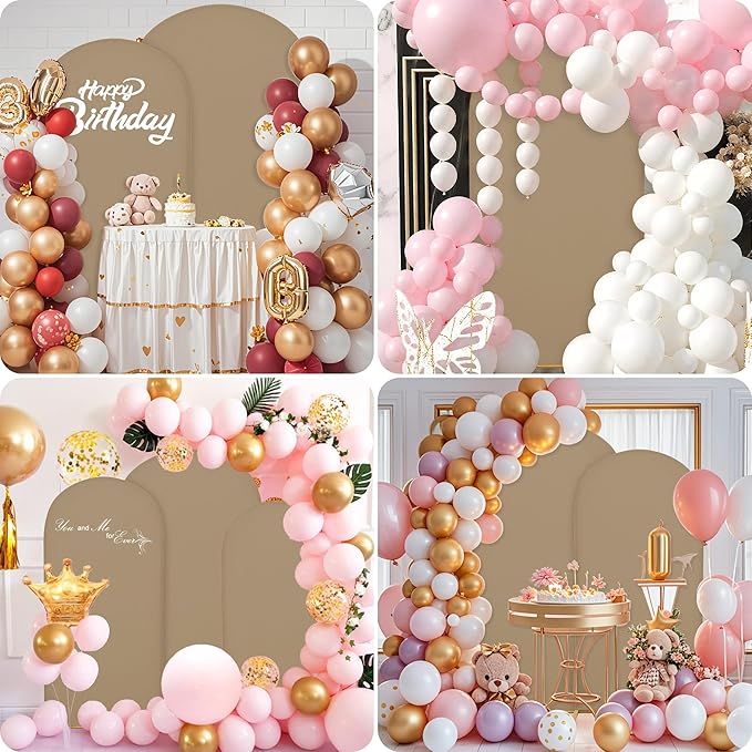 6.6FT Wedding Arch Covers Arch Backdrop Cover Arch Stand Covers Set Arch Cover Spandex Fabric Stretchy Backdrop for Wedding Birthday Party Decoration Baby Shower (Khaki)