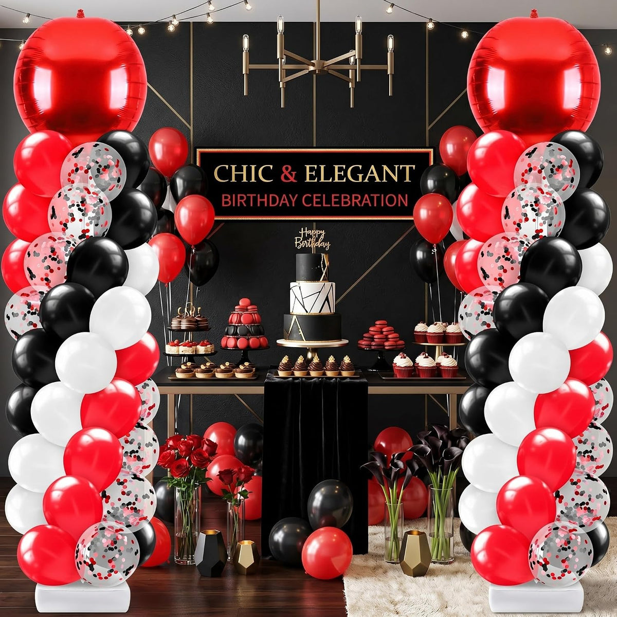 2 Sets Red Black and White Balloon Column Stand Kit, Adjustable Floor Balloon...