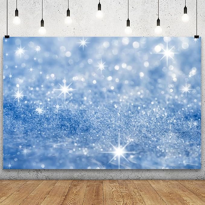 YongFoto Silver Blue Glitter Backdrop 12x10ft Silver Light Spots Blue Sequin Bokeh Photography Background Birthday Bridal Shower Wedding Photography Background Party Banner Portraits Photoshoot Props